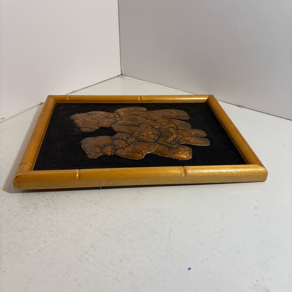 Vintage copper bear family wooden framed picture wall art Hyland gallery - Picture 7 of 13